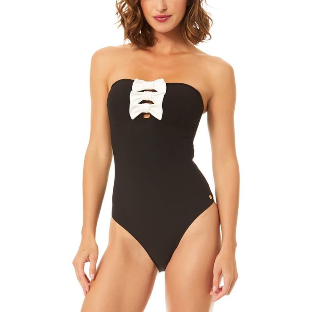 Cece Womens Strapless Bow One-Piece, Black